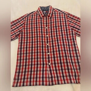 Tommy Hilfiger Men's Button Down Short Sleeve Polo Shirt Red White Blue Size M